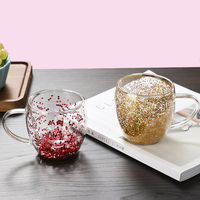 Tasse à café et lait en borosilicate à double paroi, design créatif avec fleurs séchées, anti-brûlure, résistante à la chaleur, avec plateau inclus, idéale pour les fêtes.