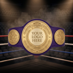 Ceinture de boxe personnalisable avec plaque dorée et sangle violette pour équipement d'entraînement d'arts martiaux, unisexe, en PU durable - Product Image 3