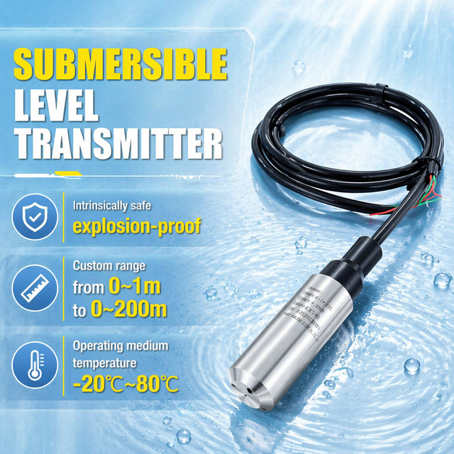 High Precision 0.25% Water Tank Level Sensor Transmitter 4-20mA 24vdc 316L Liquid Level Sensors 30m for  Liquids Tanks