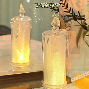 Bougie électronique en plastique cylindrique à lumière chaude, lampe de nuit LED pour chambre à coucher, dortoir - Product Image 1