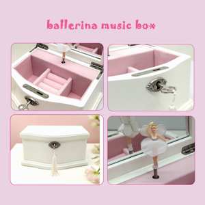 Boîte à bijoux en bois personnalisée pour enfants, princesse, MDF blanc rose, ballerine, fille, musicale, personnalisée - Product Image 2