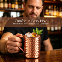 Mug martelé artisanal haut de gamme 400 ml (13,5 oz) en acier inoxydable pour cocktail Moscow Mule avec poignée sécurisée pour bar à domicile et fêtes