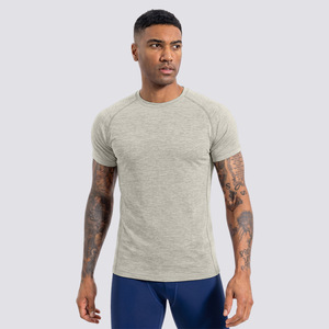 T-shirt sportiva da uomo a maniche corte, girocollo, sottile, grigia, elasticizzata, traspirante, ad asciugatura rapida, per corsa e allenamento all'aperto - Product Image 3