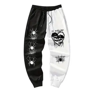 Custom Gothic Spider & Skeleton Print Color Block Sweatpants Loose Fit Pants Men's Casual Joggers For Men Fall Running Jogging