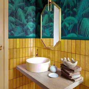 手作りモロッコゼリージュタイルカスタムレストランバーの装飾黄色の光沢のある壁の艶をかけられたタイル