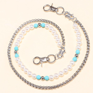 Chaîne de taille double couche Yueli en perles imitation et perles turquoise, chaîne de corps tendance hip-hop, accessoire de mode pour usage quotidien - Product Image 2