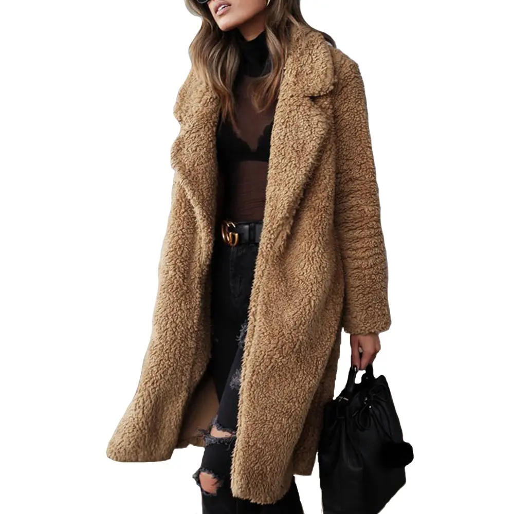 Thick Faux Fur Teddy Coat Women Winter Warm Soft Lambswool Fur X-Long Jacket Plush Overcoat Casual Outerwear