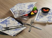 Serviettes en coton et lin imprimées bleues avec des motifs d'oiseaux et de fleurs, décoration de table élégante pour les dîners, les fêtes, les mariages, vaisselle de qualité