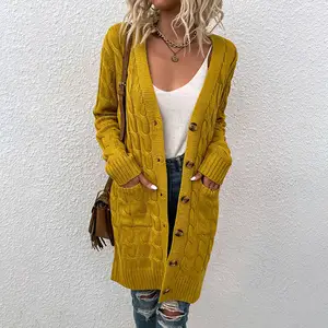 Wholesale Winter Women's Woman Cardigan Sweater Women Fashion Buttons Pockets Cardigan Knitwear Designer Long Knit Sweater