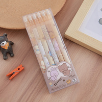 Lot de 6 crayons à mécanisme automatique en boîte, crayons créatifs à motifs de dessins animés, papeterie pour étudiants, crayons à pression pour la calligraphie et la peinture