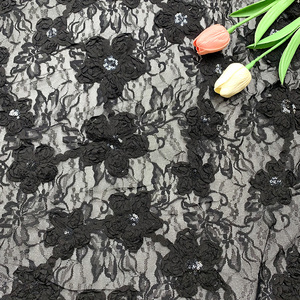 Tela de encaje floral bordada con cinta negra de alta gama, malla transparente, encaje africano de punto con lentejuelas para vestido de fiesta Aso Ebi. - Product Image 1