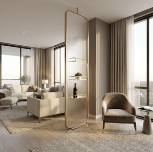 Aoleidun Luxury Brushed Gold Stainless Steel <strong>Room</strong> <strong>Divider</strong> Fluted Glass Built-in LED Light Durable Waterproof for Modern <strong>Room</strong> - Product Image 6