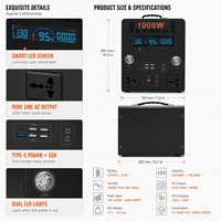 Station d'alimentation portable 1000W 288Wh avec charge rapide PD 65W pour le camping en plein air et les voyages légers