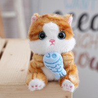Porte-clés en peluche chat tigré Kawaii avec poisson, breloque mignonne, jouet en peluche chaton, pendentif de sac, accessoires de poupée, porte-clés en fourrure