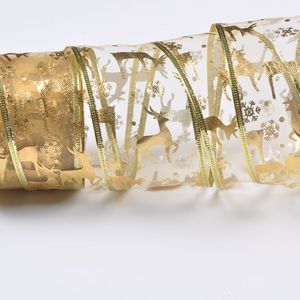 Sunjoy定制2.5英寸100% 聚酯金鹿树有线丝带透明纱圣诞有线丝带 - Product Image 6