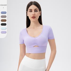 <span class=keywords><strong>Camiseta</strong></span> deportiva <span class=keywords><strong>de</strong></span> Yoga <span class=keywords><strong>de</strong></span> manga corta ajustada Sexy <span class=keywords><strong>para</strong></span> <span class=keywords><strong>mujer</strong></span>, cuello en V, secado rápido, ligera, Fitness, correr, entrenamiento, transpirable - Product Image 2