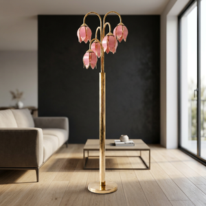 Lámpara de Pie Romántica Francesa con Pétalos de Tulipán de Cristal, Herrajes Metálicos Dorados, Portalámparas E26, Decoración para el Hogar - Product Image 5