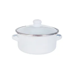 20 सेमी उच्च गुणवत्ता पुन: प्रयोज्य सफेद तामचीनी कैम्पिंग रसोई के बर्तन कुकवेयर कंटेनर हैंडल के साथ गोल पॉट