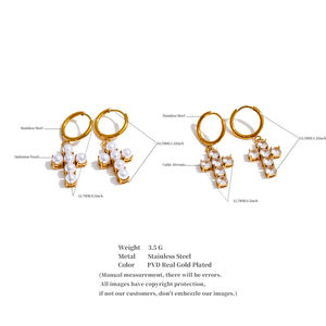 JINYOU kadınlar için inci boncuk ile 2811 paslanmaz çelik altın kalplama halka küpe çapraz kolye küpe - Product Image 6