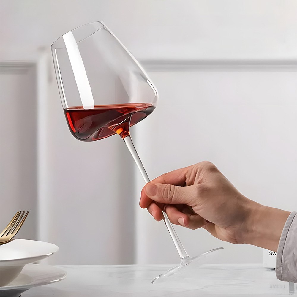 Jinbaijia JB-280 Creative Concave Bottom Long Stem Crystal Red Wine Glass - Classic Vintage Design