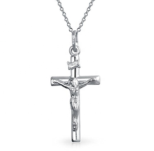 Regalos de Navidad, Collar con Colgante de Cruz de <span class=keywords><strong>Jesús</strong></span> en Plata de Ley 925 Personalizado, Joyería Cristiana INRI - Product Image 1