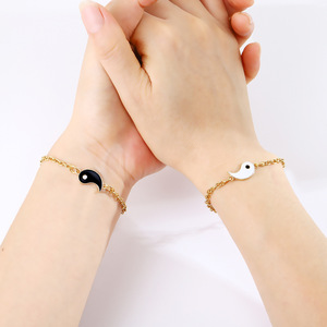 Bracelet universel en acier inoxydable bicolore Yin <span class=keywords><strong>Yang</strong></span> Tai Chi pour couple, vente en gros, idéal pour les cadeaux de festival - Product Image 1