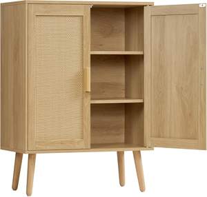 Gabinete de ratán, gabinete de buffet de aparador con 2 estantes y puertas, gabinete de almacenamiento bohemio, gabinete de acento - Product Image 4
