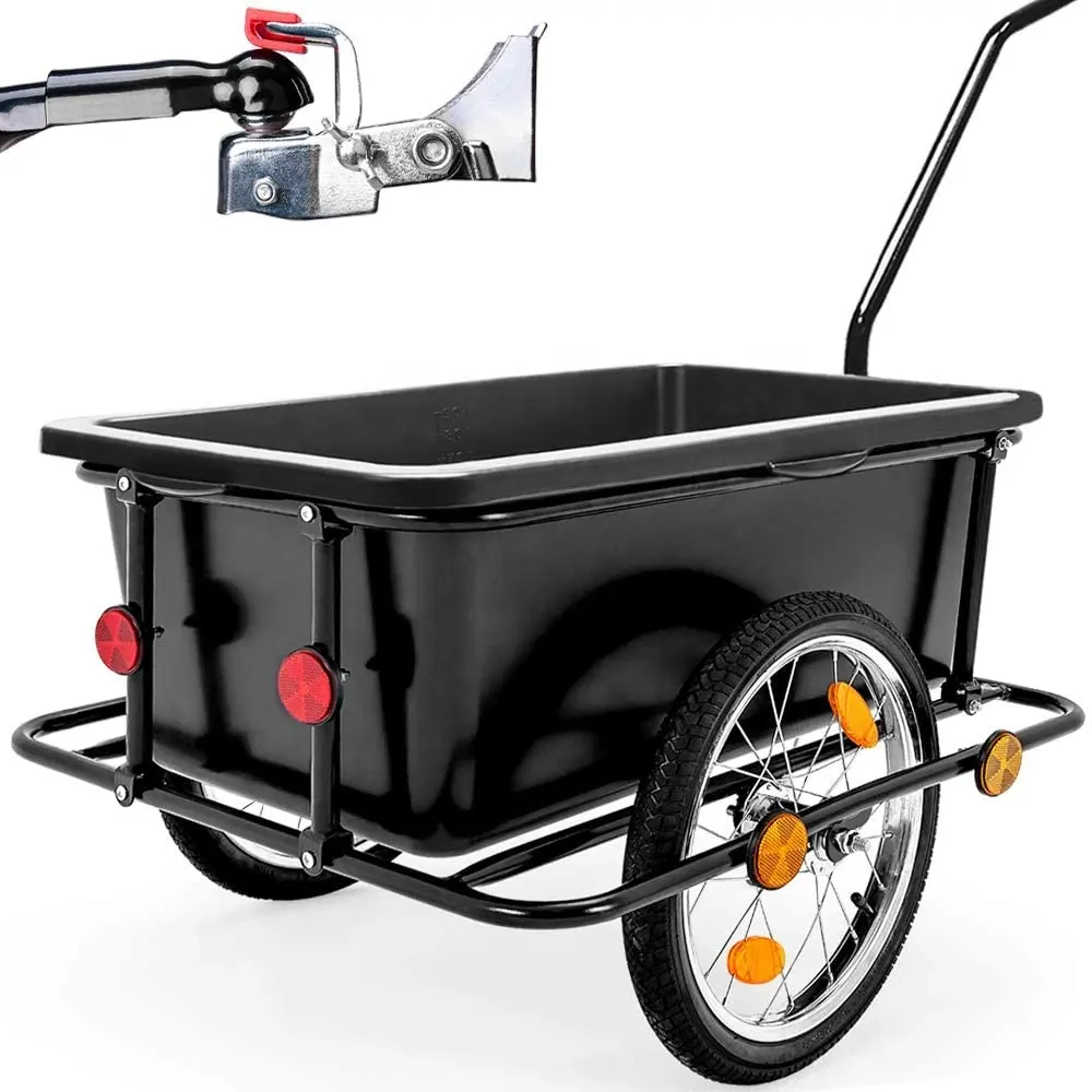 2輪Bike Trailer Carrier Cargo Black Bicycle Luggage Cart Transport Hauling Handle Towing Drawbar 90L