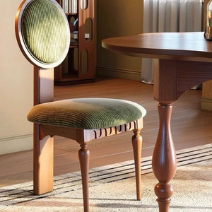 Nordic Cream Retro French Solid Wood Dining Chair Upholstered Modern Minimalist Design For Dining Room Adult Use - Product Image 4