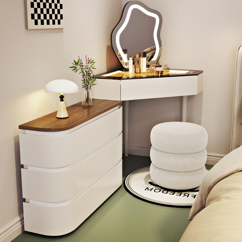 Mesa blanca 60*60 + mueble + espejo nube + taburete blanco