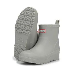 high quality platform rubber shoes and class grid printed women heel pvc rain boots