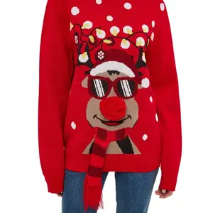 Pull tricoté de Noël unisexe avec col en O motif de dessin animé anti-rides pour la saison d'hiver Service OEM disponible
