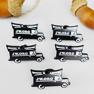 Personalizado <span class=keywords><strong>JW</strong></span> Org Coche forma esmalte pines creativo dibujos animados ropa broche solapa insignia Jesús cristianismo accesorios técnica plateada - Product Image 1