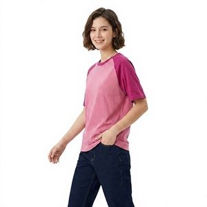 Custom 210G <b>Raglan</b> Short Sleeve Solid Sporty Knitted T-Shirt 100% Cotton with Pattern Crew Neck Women Casual Jersey <b>Top</b> - Product Image 1