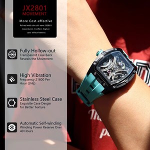Reloj Mecánico Deportivo de Moda MEGIR <span class=keywords><strong>para</strong></span> <span class=keywords><strong>Hombre</strong></span>, Reloj de Pulsera Automático de Cuerda Automática con Correa de Silicona y Esfera Transparente Tipo Tonneau - Product Image 2