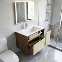 Meuble de salle de bain en PVC rétroéclairé par LED avec miroir intelligent anti-buée, meuble de salle de bain pour la maison