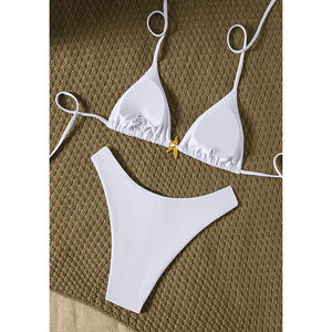 Bellissimi Bikini per Ragazze Adolescenti, Micro Bikini Trasparente con Lacci, Sexy Triangolo <span class=keywords><strong>in</strong></span> Pizzo, Tinta Unita, Logo Personalizzato, Costume da Bagno - Product Image 1