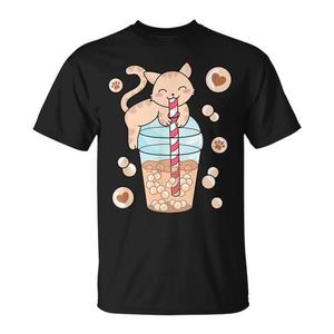 T-shirt promotionnel Kawaii Chat Boba Tea Anime Japonais Neko avec motif chat mignon et thé aux bulles - Product Image 1
