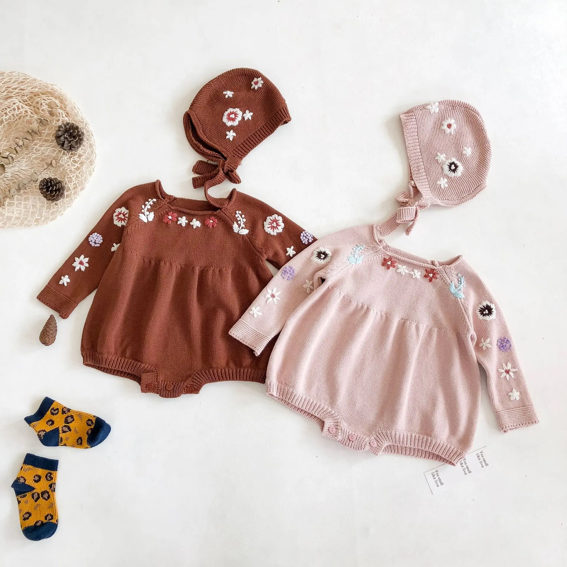 Baby girl 2022 long sleeve knitted solid baby romper organic cotton baby clothes clothing newborn jumpsuits