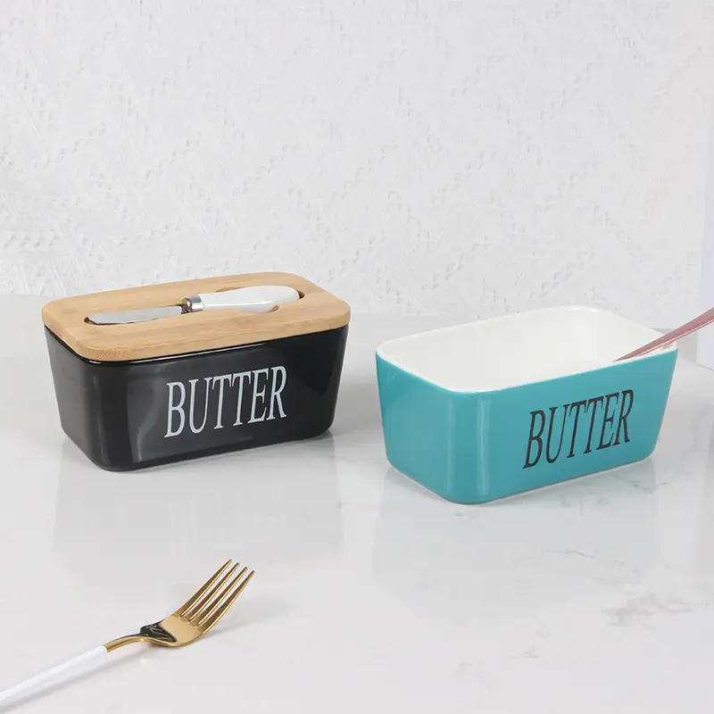 Keramik Butter Box mit Messer und Deckel Western Brot und Butter Dish Rechteckige Put Fruit Accept Mikrowelle