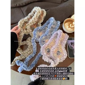 Orejeras de felpa estilo coreano, azul, morado, caqui, diadema cálida de invierno, accesorio para el cabello de lana tejida para mujeres y niñas - Product Image 4