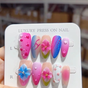 Ongles en acrylique à presser, faits main, amovibles, jaune-vert citron, pour filles, qualité supérieure, vente chaude, été - Product Image 1