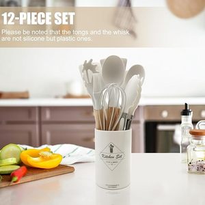 12-teiliges Küchenutensilien-Set im nordischen Stil mit weißem Silikon und Holzgriff, inklusive Pfannenwender und Spatel - Product Image 5