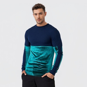 男性用長袖タイトソリッドカラー長袖2トーンTシャツカスタムプリントTシャツ男性用 - Product Image 1