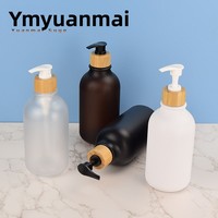 En Stock: Botella de 500ml con Bomba Dosificadora de Bambú, Transparente, Negra Esmerilada, Blanca Esmerilada, de PET, para Champú y Gel de Ducha, Recargable para Viaje