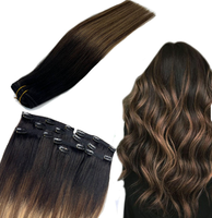 Extensions de cheveux à clipser en cheveux humains, extensions à clipser lisses couleur brun foncé ombré, extensions de cheveux à clipser sans couture pour femmes