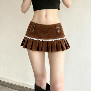 กระโปรงผ้าลูกฟูกสไตล์เรโทร เอวธรรมชาติ ดีไซน์จับจีบ หวานซ่อนเปรี้ยว สไตล์มินิสเกิร์ตลำลอง ใส่ได้ทุกฤดู - Product Image 2