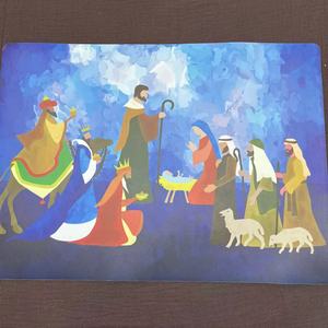Tapis de table de Noël pour scène de la Nativité religieuse-Mages colorés et conception de la Sainte Famille pour les repas de fête - Product Image 1