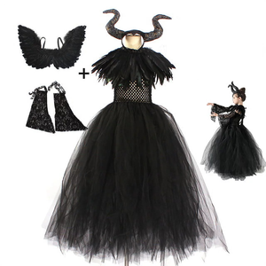 <span class=keywords><strong>Mal</strong></span>éfica malvada vestido negro tutú vestido con chal de plumas gótico Halloween vestido disfraz niños Royal Dark Queen vestidos - Product Image 1