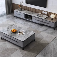 Ensemble de meuble TV et table basse en marbre de luxe moderne, extensible en bois pour salon, mobilier multifonctionnel flottant pour la maison